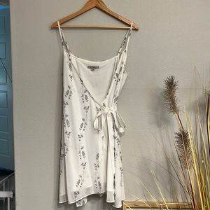 Allsaints Womens White Wrap Dress with Delicate Black Floral Print Size US 10